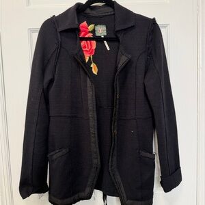 Free People Floral Embroidered Corset Back Jacket Size Medium